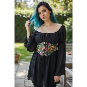 Cider Floral Corset Mini Dress M - Boho Off-Shoulder - Excellent